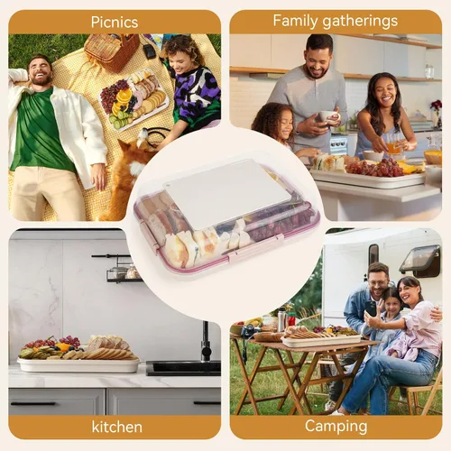 Miniatura 7 de Recipiente de almacenamiento de alimentos con tapa para tabla de cortar, bandeja de aperitivos con compartimento para bolsa de hielo y divisor Crema