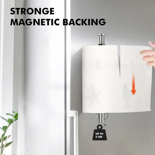 Miniatura 2 de KIHOGEM Soporte magnético para toallas de papel, operable con una mano, soporte de pared con fuerte respaldo magnético y autoadhesivo para cocina