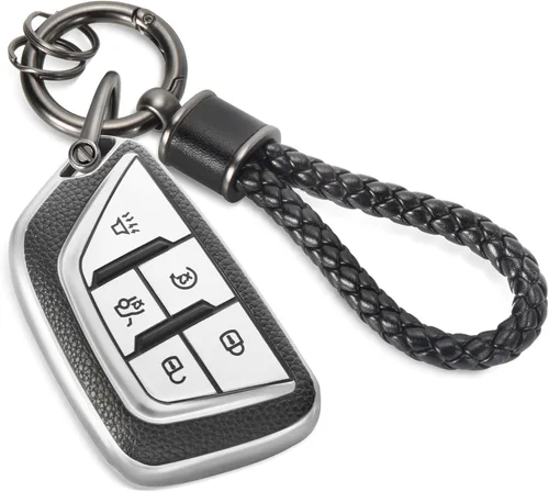 Miniatura 33 de para llavero de Cadillac con funda de TPU con superficie granulada y cuerda trenzada metálica, funda de llavero mejorada para 2020 en adelante CT4