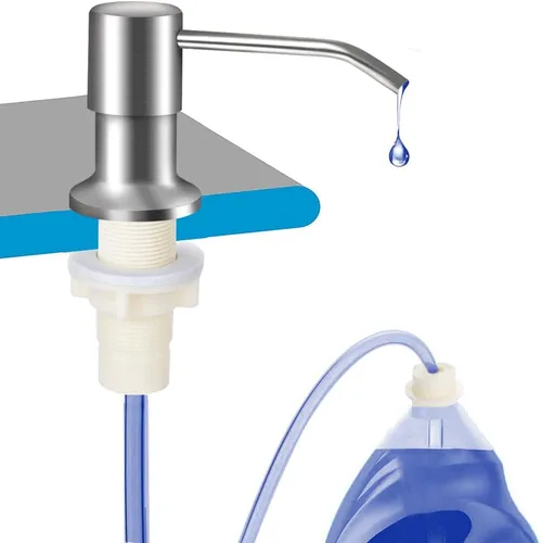 OHiHi Dispensador de jabón para platos para fregadero de cocina (níquel cepillado), dispensador de jabón para fregadero de encimera, bomba de agua