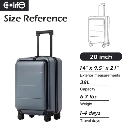 Miniatura 7 de COOLIFE Maleta de equipaje conjunto de ABS+policarbonato Spinner Trolley con bolsillo, compartimento. Bolsa para fin de semana.