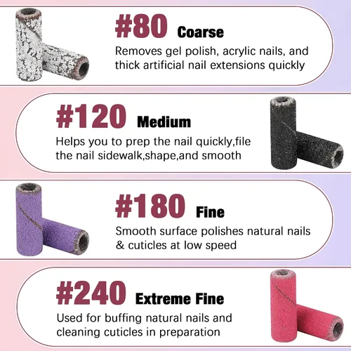 Miniatura 3 de Nail Drill Bits Sanding Bands for Nail Drill 100 Pcs 4 Color 80 120 180 240 Coarse Fine Grit File Small Sanding Band with 3.1mm Mandrel Bit Set for