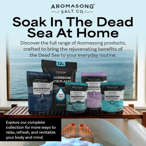 Miniatura 7 de Aromasong Escamas de magnesio del mar Muerto, bolsa negra resellable de 12 libras, sales de baño de cloruro de magnesio relajantes musculares