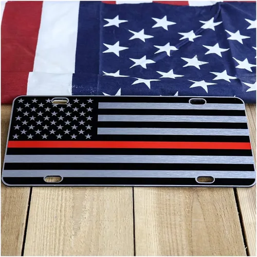 Miniatura 79 de JASS GRAPHIX Placa de matrícula personalizada con la bandera estadounidense de línea amarilla, homenaje personalizado a despachadores y operadores