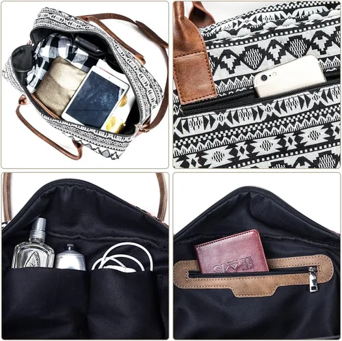 Miniatura 4 de MyMealivos Bolsa de lona para el fin de semana o viaje durante la noche bolsa de tela de lana gruesa con bolsa para zapatos Negro 43237-2