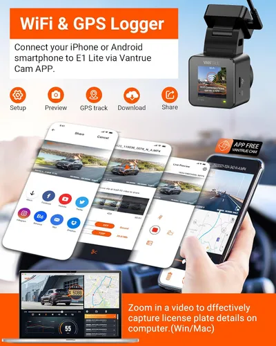 Miniatura 4 de VANTRUE E1 Lite - Cámara de tablero para vehículo, WiFi, GPS, 1080P, control de voz, visión nocturna, modo de estacionamiento de 24 horas, detección