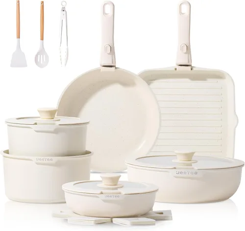 Miniatura 11 de JEETEE Juego de 25 piezas de ollas y sartenes antiadherentes, juego de utensilios de cocina con mango desmontable, cocina de inducción y camping