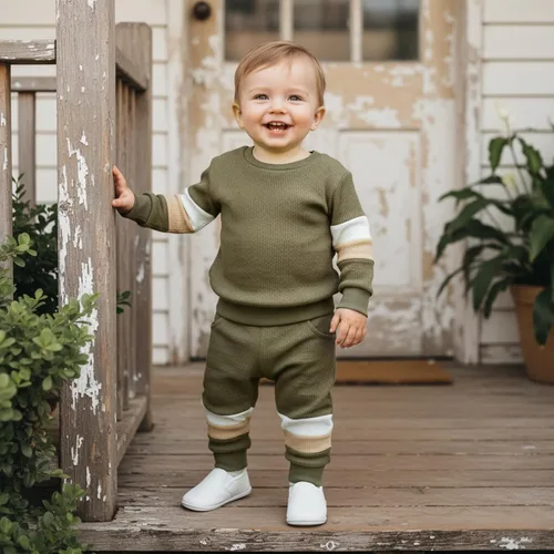 Miniatura 10 de Kuriozud Conjunto de 2 piezas de sudadera con cuello redondo y pantalones deportivos para niños pequeños para otoño e invierno