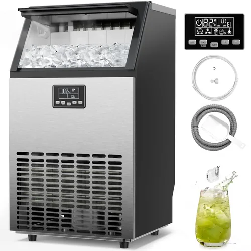 Miniatura 8 de Kismile Commercial Ice Maker Machine, 66LBS/24H, 24H Timer, LCD Panel, Self-Cleaning, Stainless Steel, Compact Ice Cube Maker for Home Bar, Include