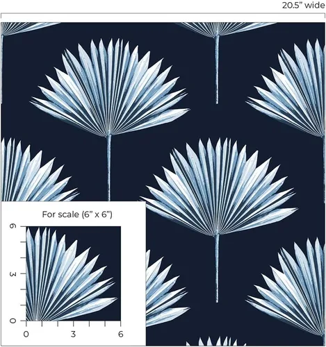 Miniatura 9 de NextWall Papel tapiz tropical para despegar y pegar con palmeras (azul marino)