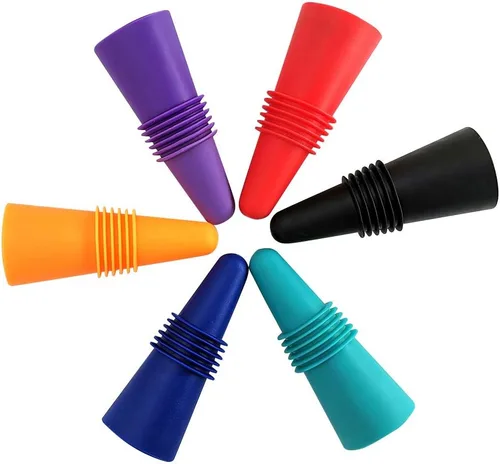 6 tapones de vino, tapón reutilizable de silicona para botella de vino espumoso y tapón para botella de bebidas con agarre superior para mantener el