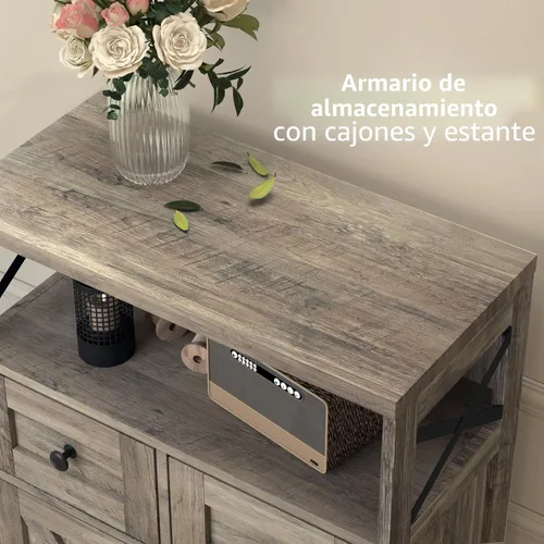 Miniatura 6 de Befrases - Gabinete de almacenamiento de casa rural con cajones y estante, aparador independiente para cocina, sala de estar, oficina en casa, gris
