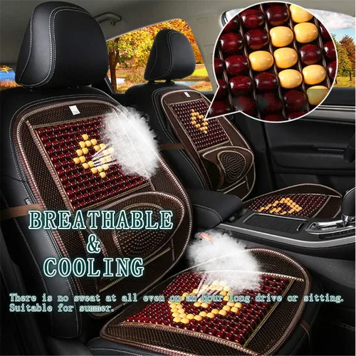 Miniatura 4 de Funda de asiento cómoda con cuentas de madera con malla ventilada de enfriamiento, soporte lumbar, respaldo ortopédico y cojín de masaje