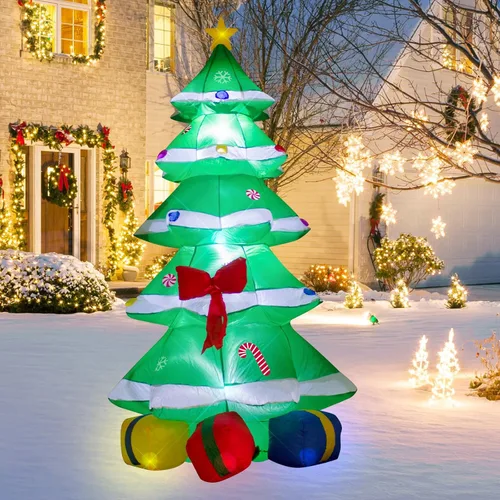 Árbol de Navidad inflable de 6 pies con decoración de caja de regalo con luces LED, bonito árbol de Navidad inflable para interiores y exteriores,