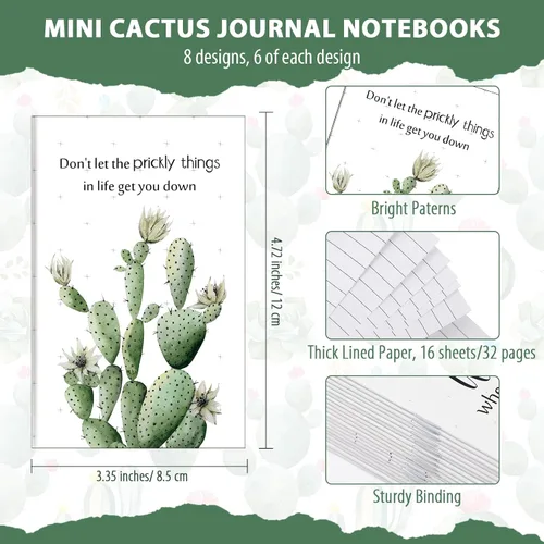 Miniatura 2 de Colarr Juego de 48 regalos temáticos de cactus, a granel con bonitos bolígrafos de cactus de dibujos animados, bloc de notas de bolsillo
