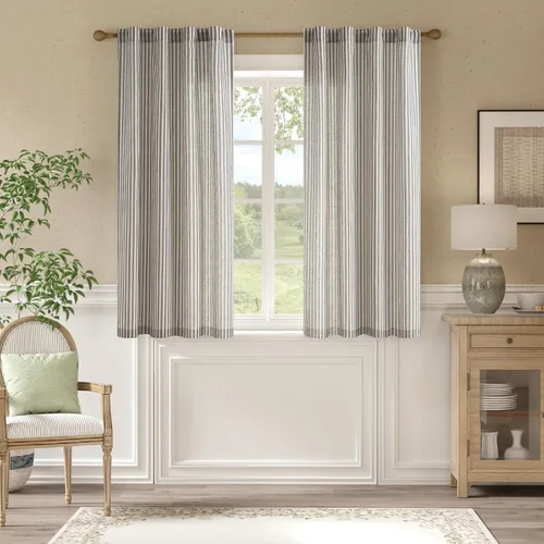 Miniatura 36 de JINCHAN Cortinas de lino para sala de estar o dormitorio, con estampado a rayas verde salvia sobre beige, rayas delgadas que filtran la luz