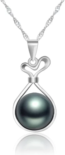 Nonnyl Collares con colgante de perlas negras de Tahití real para mujer y plata esterlina 925 chapada en oro de 18 quilates de 9 a 0.394 in, joyería