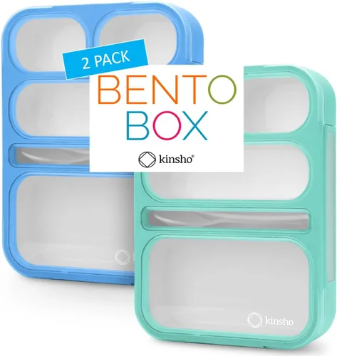 kinsho Lonchera Bento para almuerzos de adultos y niños, cajas de control de porciones para mujeres, niñas y niños, recipientes de aperitivos a Azul