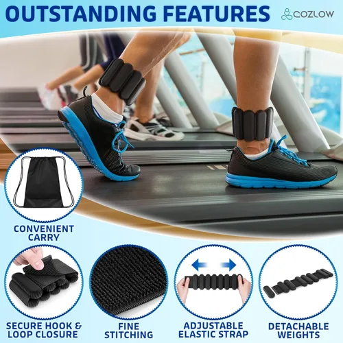 Miniatura 5 de Cozlow - Ankle & Wrist Weights - for Men & Women - 1 Pair - Adjustable Silicone Workout Bands for Fitness & Strength Training - Wearable Leg & Cuff