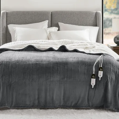 Miniatura 9 de Manta eléctrica Sherpa suave de doble control, tamaño King, mantas calefactoras Lavable 1-10 horas de apagado automático doble zona, 6 ajustes