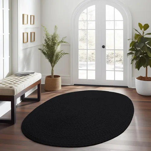 Miniatura 28 de Super Area Rugs Alfombra trenzada beige para cocina de campo, alfombra trenzada duradera para entrada/vestíbulo, ovalada, 3 x 5 pies