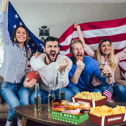 Miniatura 5 de 50 piezas de recuerdos y suministros para fiestas de fútbol americano - Bandeja de comida de papel, barcos de servir desechables para fiestas