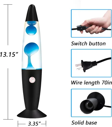 Miniatura 6 de Vanful Lámpara de magma azul con base negra, lámpara de movimiento líquido para adultos y niños, cargada por cable, estado de ánimo, noche