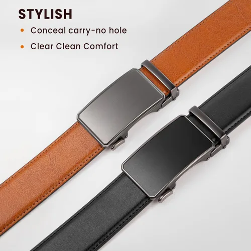 Miniatura 7 de Zitahli Cinturón para hombre, paquete de 2 unidades, diseño de cinturón de cuero para trabajo, negocios y pantalones de golf casuales, accesorios