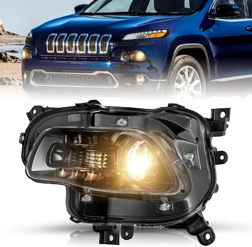 Miniatura 24 de JSBOYAT Compatible con 2014-2018 Jeep Cherokee Luz LED DRL de estacionamiento Señal de giro estilo OE Faros LED DRL cromados para parachoques Señal