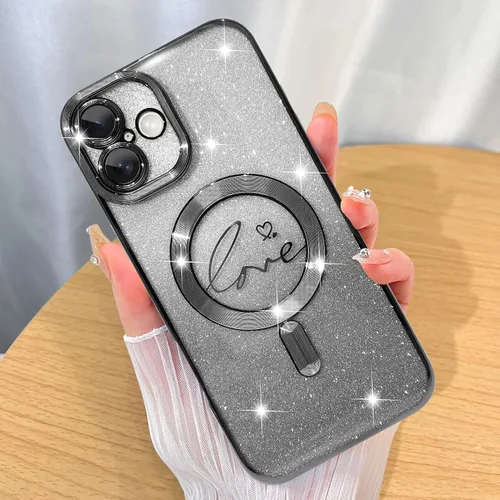 Miniatura 29 de ZIYE Funda Magnética Diseñada para iPhone 11 Funda con Purpurina Plateado de Lujo Corazón de Amor Compatible con MagSafe Funda Transparente