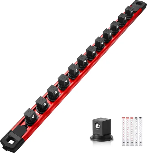 Miniatura 20 de Reniteco Juego de organizador de enchufes magnéticos, 3 piezas de 1/2 pulgada 3/8 pulgadas 1/4 pulgadas de aleación de aluminio con 40 clips Negro