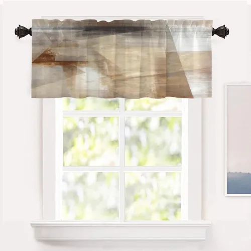 Miniatura 10 de Shrahala Beige and Orange Abstract Art Brushstrokes Blackout Curtain Tiers, Abstract Oil Paint Kitchen Valance Light Blocking Tier Drapes with Rod