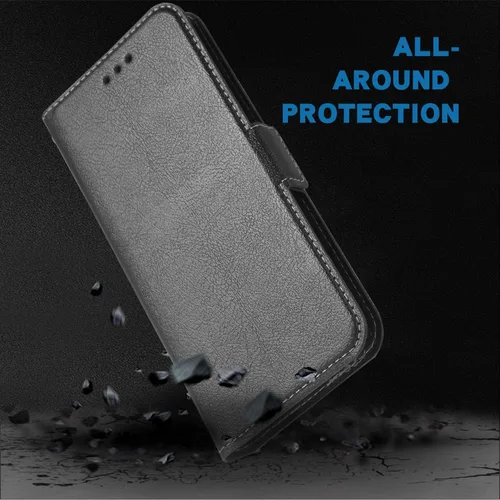Miniatura 3 de Funda para teléfono Moto Z4 Folio Flip Funda tipo cartera, de piel sintética, ranuras para tarjetas de crédito, protección de cuerpo completo, Negro