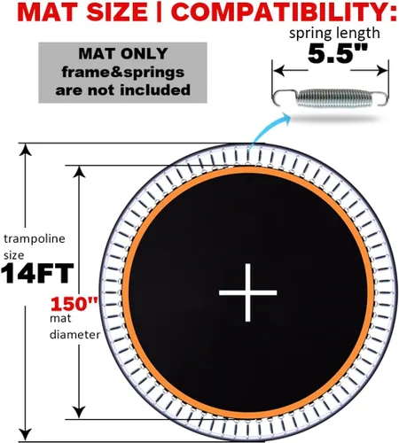 Miniatura 2 de Tapete para cama elástica, se adapta a marco de 14 pies, con 72 anillos en V para resortes de 5.5 pulgadas, repuesto de alfombrilla de trampolín
