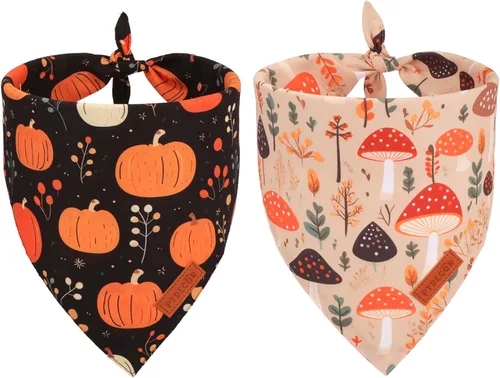 Miniatura 15 de PTDECOR Bandana de Halloween para perro, bufanda reversible para mascotas, varios tamaños, pañuelos triangulares de Halloween para perros pequeños