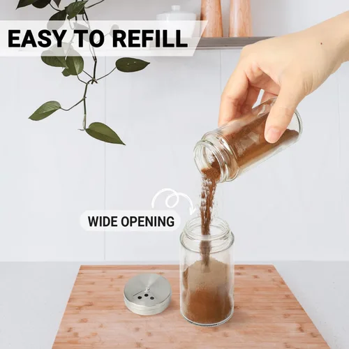 Miniatura 5 de Segarty Tarros de especias con tapas cocteleras, paquete de 6 botellas de vidrio de 4 onzas con tapa de acero inoxidable, recipientes de vidrio