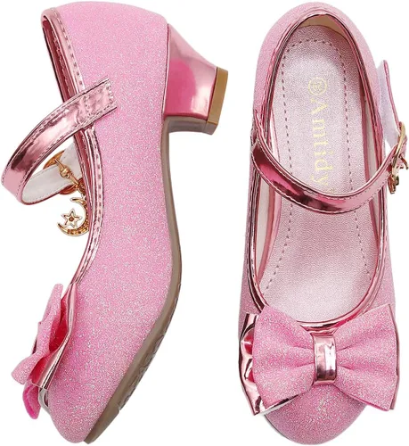 Zapatos de vestir para niñas, zapatos de fiesta de boda Mary Jane, zapatos con purpurina para damas de honor, tacones de princesa