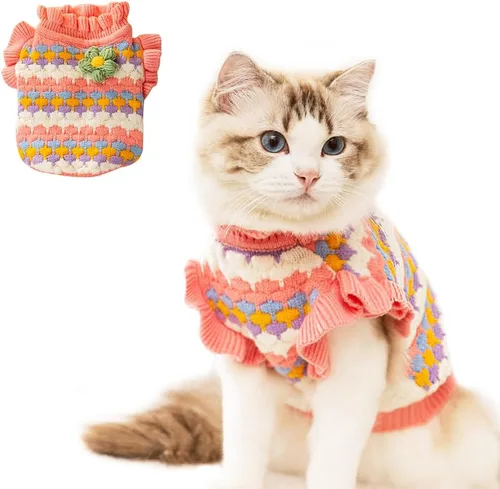 Miniatura 7 de Suéter Arcoíris para Cachorro de Perro Pequeño Pullover Sudadera de Punto Cable Ropa de Punto para Gato Ropa Cálida para Mascotas para Gatito
