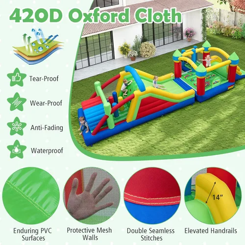 Miniatura 7 de BOUNTECH Casa de rebote inflable con obstáculos, enorme castillo hinchable seccional para niños grandes de 3 a 12 años con toboganes dobles