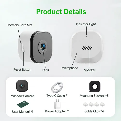 Miniatura 9 de Cámara de ventana 2K, cámara de seguridad WiFi de 5 GHz y 2.4 GHz para el hogar, visión amplia de 120°, visión nocturna a todo color, detección