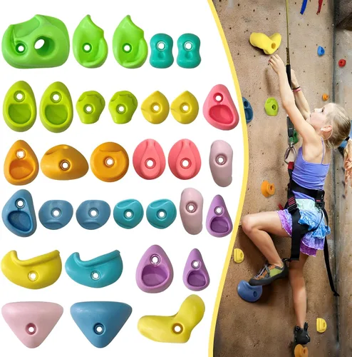 Miniatura 14 de 32 piezas de pared de escalada en roca para niños, soportes de escalada de pared de roca, kits de agarre de pared para escalada de adultos con 32