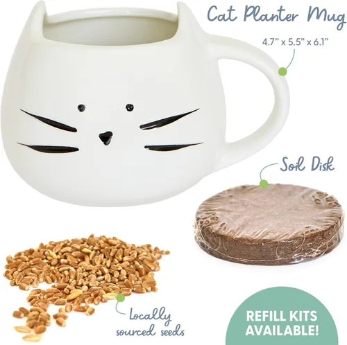 Miniatura 2 de The Cat Ladies Hierba orgánica para gatos de interior - Kit de cultivo con mezcla de semillas orgánicas, tierra y maceta para gatos blancos. Control