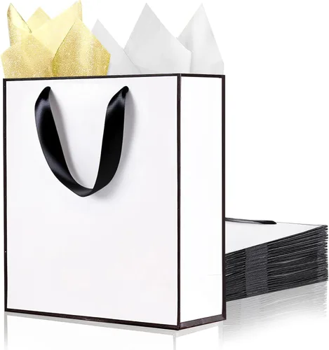 Miniatura 14 de SHIPKEY Paquete de 10 bolsas de regalo pequeñas Bolsa de regalo negra de 6x2.5x8 pulgadas, bolsas de papel para hombres, bolsa de recuerdo