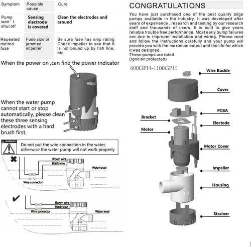 Miniatura 7 de MAKERELE Bomba de sentina automática para barcos 12 V 1100 GPH Bomba de agua de sentina sumergible automática para barcos con interruptor