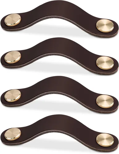 Miniatura 9 de Paquete de 4 tiradores de cuero para cajones, color beige, pomos de puerta de armario de 3.7 pulgadas, tiradores de piel sintética para tocador
