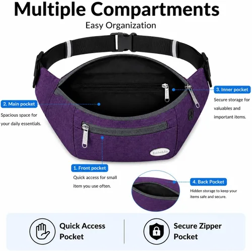 Miniatura 7 de Entchin Riñonera para mujeres y hombres, bolsa cruzada con 4 bolsillos con cremallera, bolsa de cintura ajustable, uno de los regalos esenciales