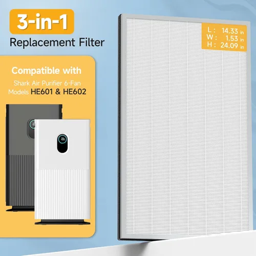 Miniatura 2 de Filtro de repuesto HE601 HE602 compatible con Shark Air Purifi-er 6 modelos de ventilador HE601 y HE602, parte # he6fkpet filtro principal