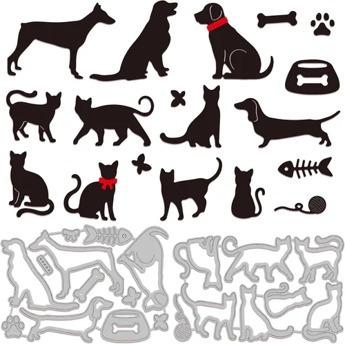 GLOBLELAND Troqueles de corte de silueta para perros y gatos para hacer tarjetas, troqueles de corte para perros y gatos para manualidades, álbumes