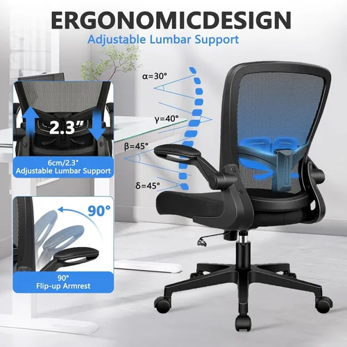 Miniatura 6 de KLASIKA Sillas de escritorio de oficina con ruedas, silla ergonómica de malla con soporte lumbar de altura ajustable, silla giratoria