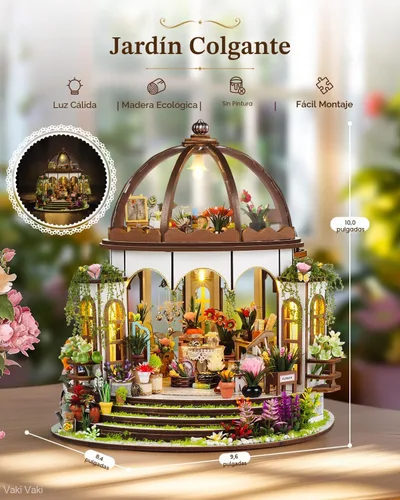 Miniatura 2 de Vaki Vaki Kit de casa en miniatura de jardín colgante con luz LED, kit de rincón de libro con cubierta para cumpleaños, sujetalibros de madera 3D